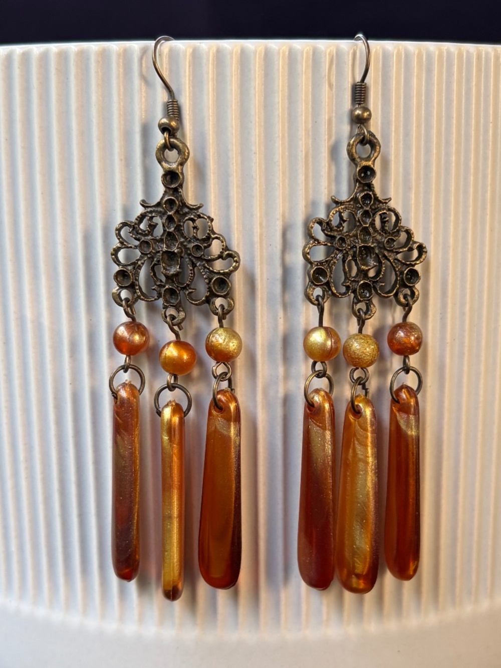 Artisnal dangle earrings, boho, 9 cm long, 3.5 in long